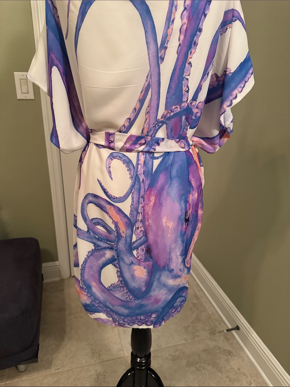White Dress with Purple & Blue Octopus Print - Picture 6 of 9
